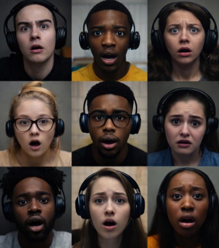 Illustrated image of 9 people receiving stunning news at work.