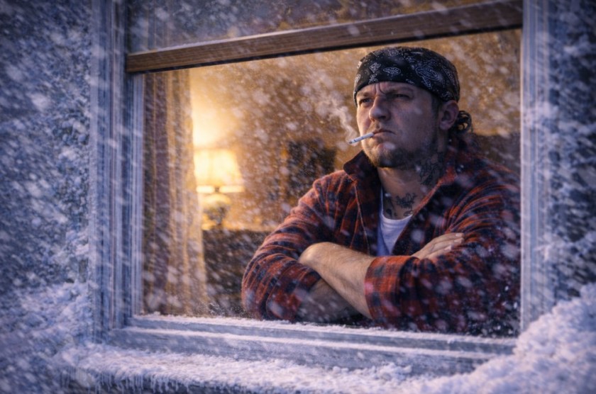 An image of a troublesome man who is snowed in and can't go outside to cause trouble.