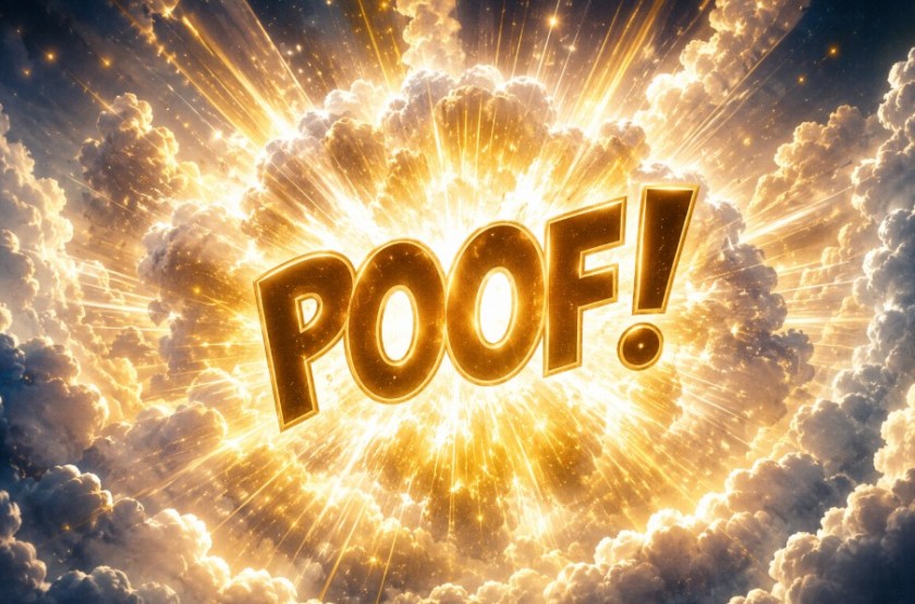 Illustrated image of the word POOF